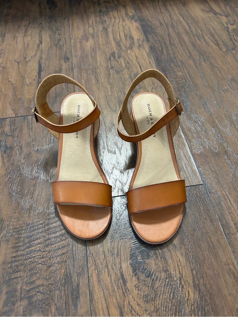Rock & Candy Cognac Ankle-Strap Flat Sandals